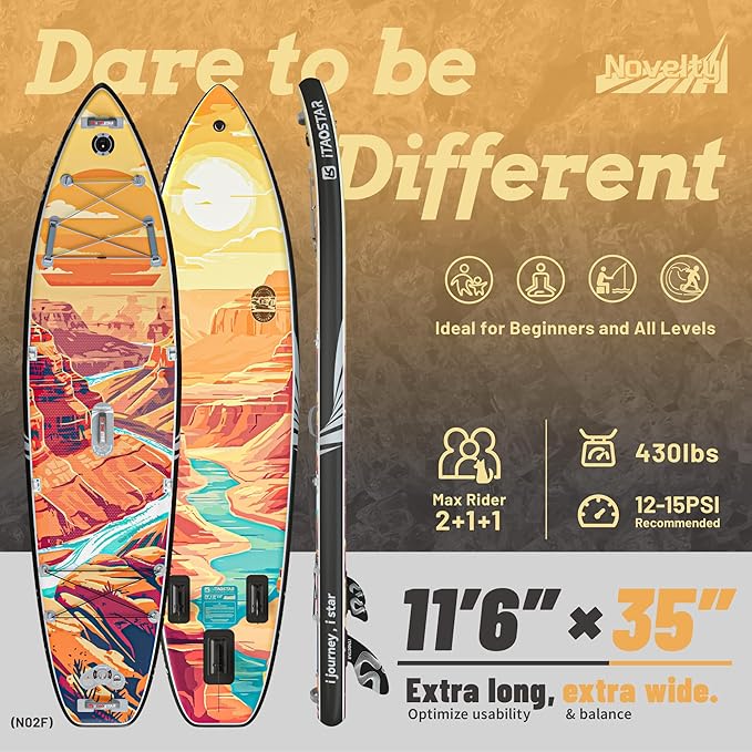 Novelty 11'6" x 35" Extra Wide SUP for Enhanced Stability - Inflatable Stand Up Paddle Board - Premium Paddle Board Kit for Adults & Youth - All Skill Levels - Includes SUP Accessories