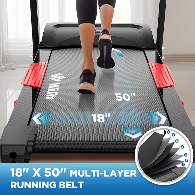 4.0HP Treadmill with 15% (8.5°) Auto Incline, 300LBS Capacity, 10 MPH Speed, 50''x18'' Wide Belt, APP, Bluetooth, Folding Treadmills for Home with 64 Programs, Pulse Monitor, BMI Calculation