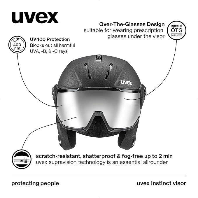 uvex Instinct Visor - Adjustable ski & Snowboard Helmet with Integrated Visor for Women & Men - Black Matte - Medium