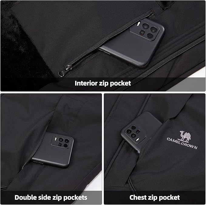 CAMEL CROWN Men's Winter Coat Waterproof Ski Jacket Fleece Lined Windproof Raincoat for Snow Outdoor Hiking Mountain