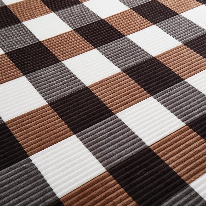 PU MEI Sherpa Blanket Full/Queen Plaid Thick Bed Blanket, 90”*80” Super Soft Flannel Fuzzy Fleece Reversible Velvet Plush Warm Blanket for Couch (Brown-Check, 80"*90")