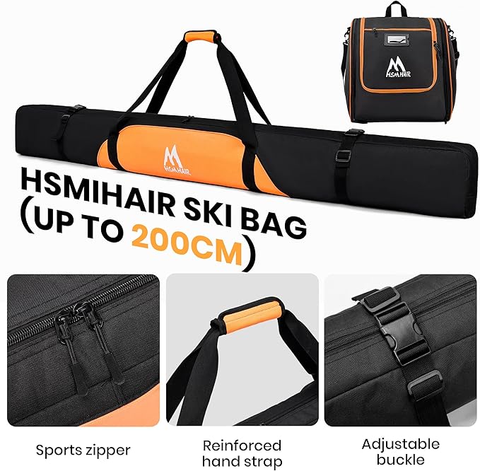 Ski Bag and Ski Boot Bag Combo-Padding Skis Bag for Air Travel,Water Proof Ski Boot Bag Fits for Skis Up to 200 CM and Boots Up To Size US13,Adults Ski Travel Bag