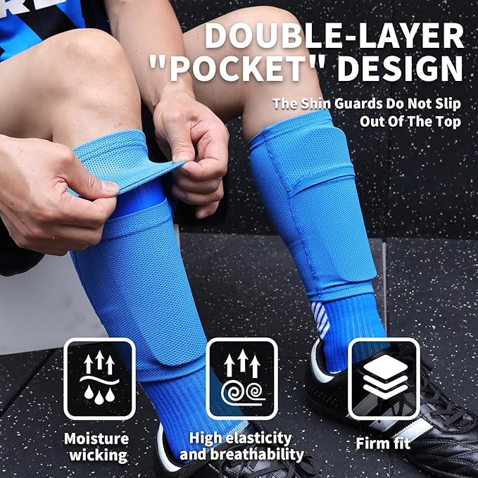 Soccer Shin Guards for Kids Youth Adults - Shin Pads and Sleeves with Optimized Insert Pocket for Boys Girls Men Women for Football Games - Protective Soccer Equipment