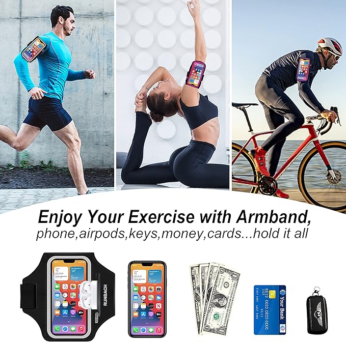 Armband for Samsung Galaxy S25 Ultra/S24 Ultra/S23 Ultra/S22 Ultra/S21 Ultra/S20 Ultra/S25+/S24+/S23+/S22+/S21+/S20+/S10+/S9+/S8+, with Zipper Pocket for for Galaxy Buds (Black)