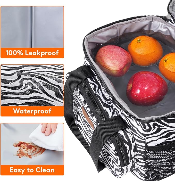 Lifewit Medium Lunch Bag Insulated Lunch Box Soft Cooler Cooling Tote for Adult Men Women, Zebra Stripes 12-Can (9L)