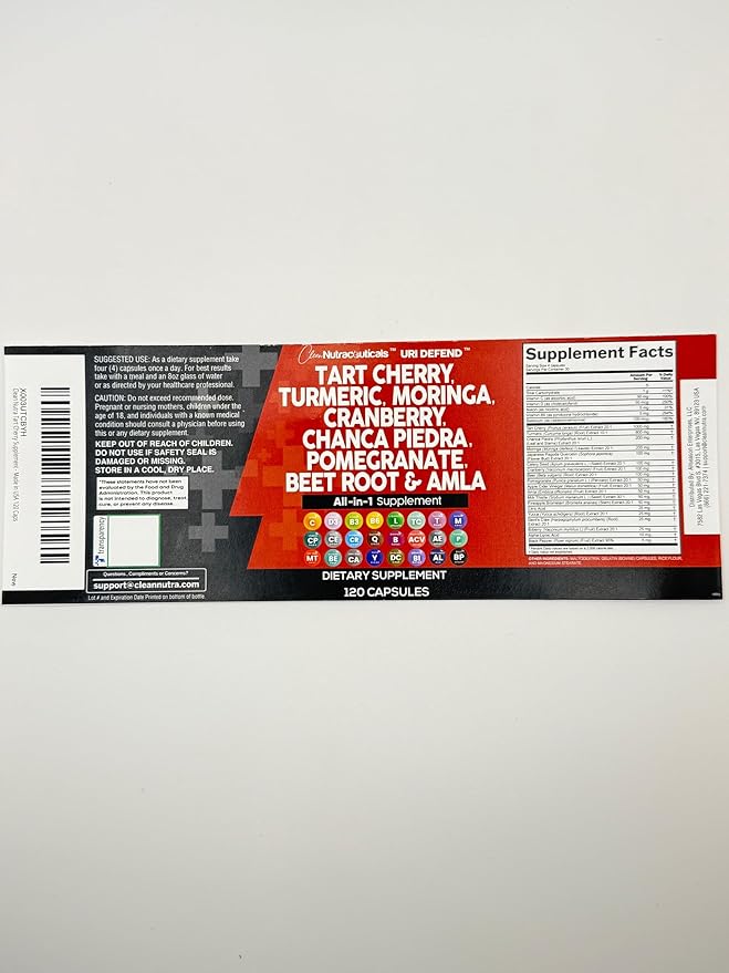 Clean Nutraceuticals Tart Cherry Extract Capsules with Turmeric Moringa Cranberry Chanca Piedra Celery Quercetin ACV Pomegranate L Selenomethionine - Uric Levels - 120 Ct
