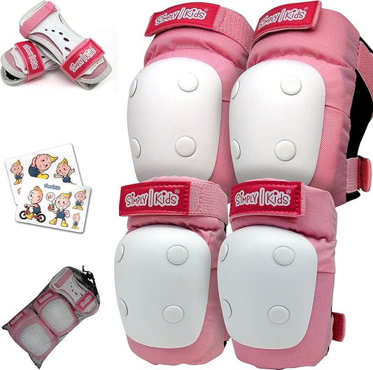Simply Kids Knee and Elbow Pads with Wrist Guards, HardSoft Pad Tech. - CPSIA Certified Protective Gear Set - Inline Roller Skate Skateboard Bike Knee Pads for Kids Child Girls Boys Toddler Youth