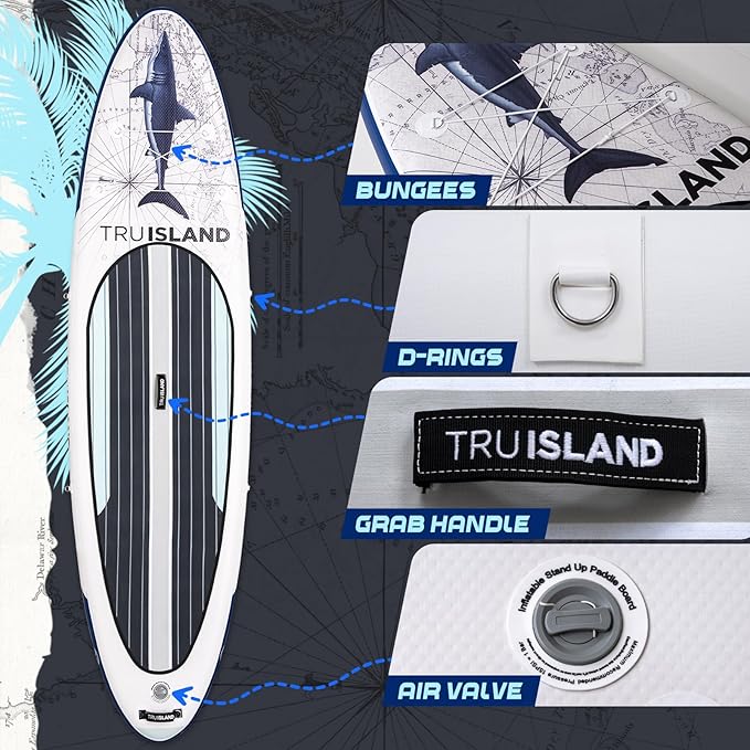 TRUISLAND Inflatable Paddle Board, Stand Up Paddle Board with Backpack, Non-Slip Thickened Deckpad, Waterproof Phone Case, Leash, Paddle, Hand Pump