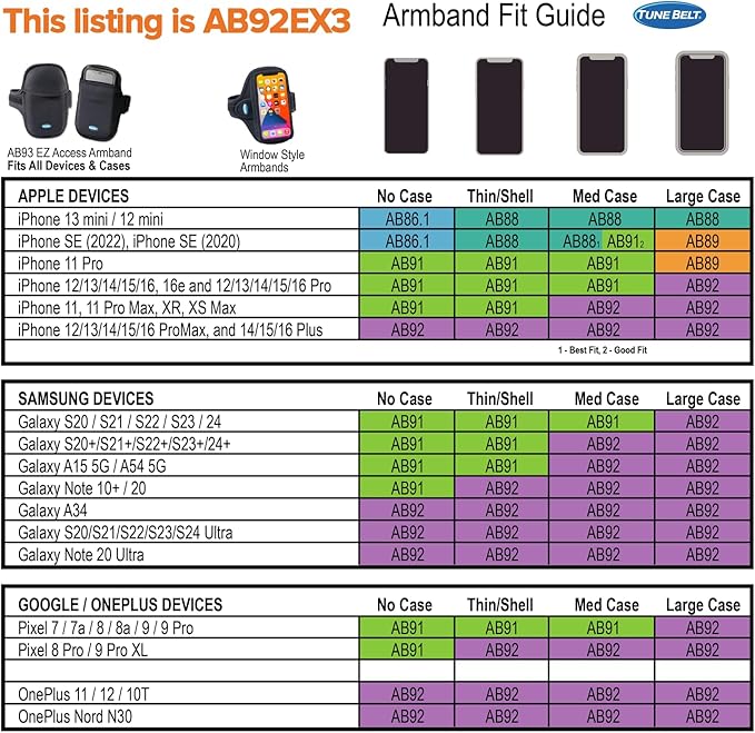 Tune Belt AB92EX3 Running Armband for iPhone 16/15/14/13 Pro Max, Plus, Galaxy Ultra/Plus/Note – Fits Large Phone with Large Case, Phone Holder Includes EX3 Strap Extender for XL Biceps (Black)