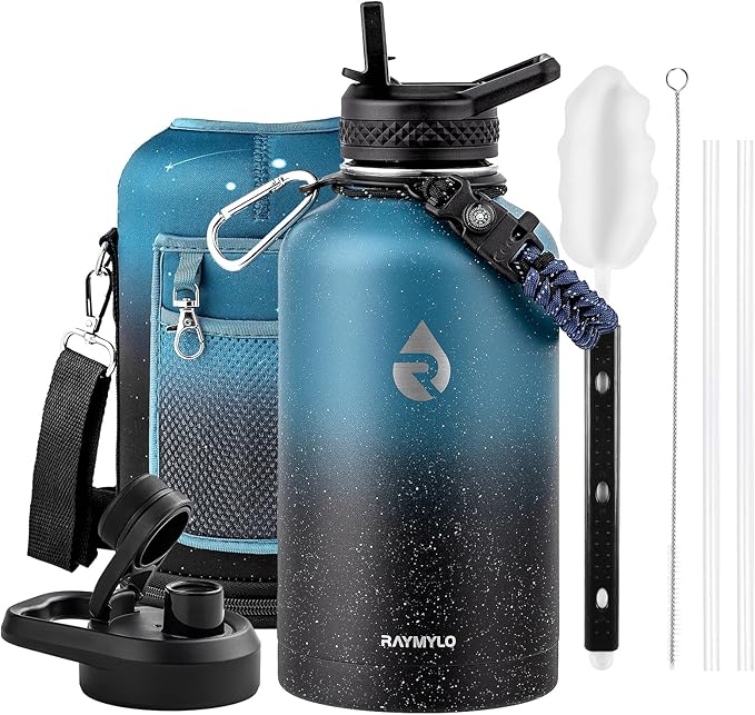 64oz Insulated Water Bottle, Triple Wall Vacuum Stainless Steel Water Bottles - Keeps Cold 48H, Reusable Half Gallon Jug for Gym, Sports, Camping, Hiking,Travel, Midnight Blue Speckle