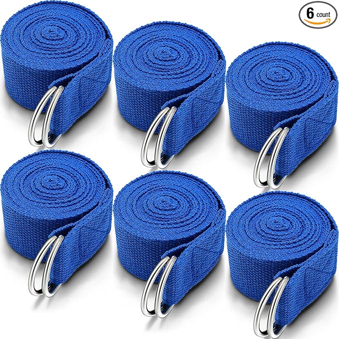 6 Pcs Yoga Strap for Stretching 8 Ft Yoga Exercise Adjustable Straps Bands with Safe Adjustable D Ring Buckle for Pilates Gym Workouts Fitness Improves Sitting Posture
