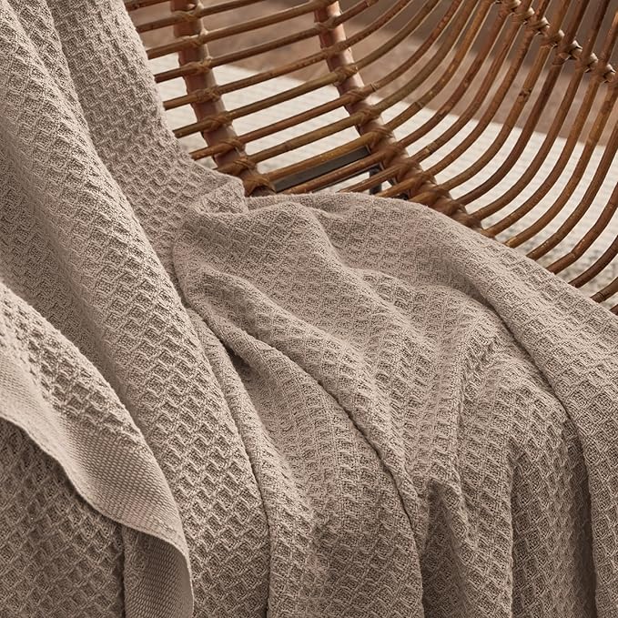Bedsure 100% Cotton Blanket Twin XL Size for College Dorm - Breathable and Soft, Waffle Weave Twin Blanket for Summer, Dorm Room Essentials, Taupe, 66x90 inches