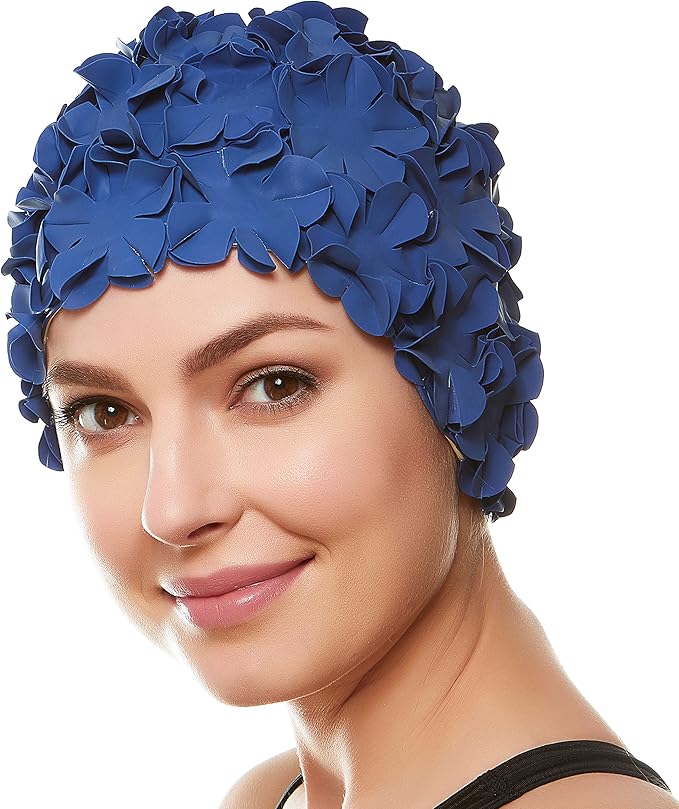 BEEMO Floral Petal Ladies Bathing Swim Cap Women Retro Swim Hat Long/Short Hair