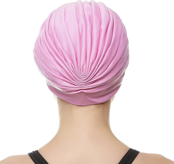 BEEMO Swim Caps for Women Swimming Turban Polyester Latex Lined Pleated for Ladies