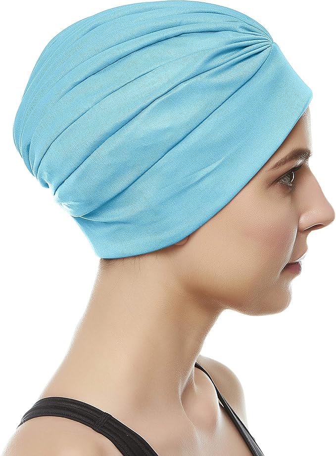BEEMO Swim Caps for Women Swimming Turban Polyester Latex Lined Pleated for Ladies