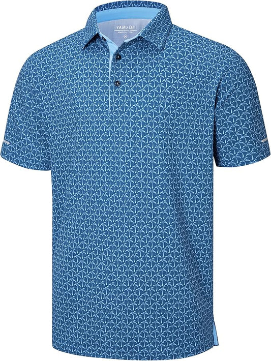Golf Shirts for Men - Moisture Wicking Short Sleeve Performance Sport Casual Striped Collared Mens Polo Shirt