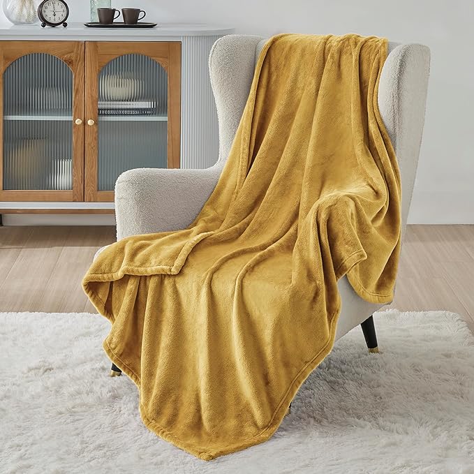 Bedsure Fleece Blanket Twin Size Yellow - 300GSM Lightweight Plush Fuzzy Cozy Soft Warm Blanket for Bed, Sofa, Couch, Travel, Camping, 60x80 inches