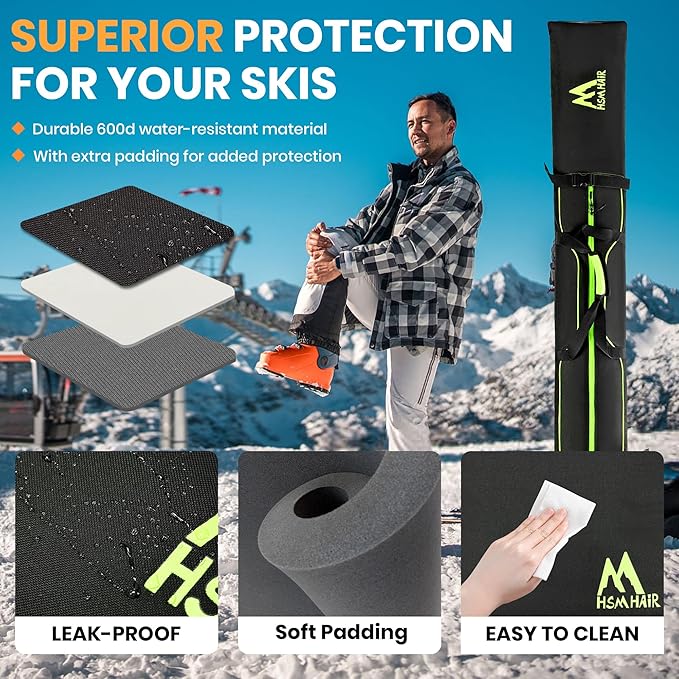 Ski Bag and Boot Bag Combo,Padded Ski Bag Set for Air Travel,Snow Ski Bags for Adults,Water- resistant Ski Boot Bag Fits for Skis Up to 200 CM and Boots Up To Size US13