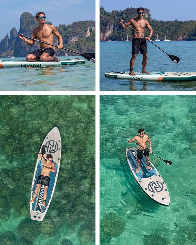 Inflatable Paddle Board 11 '* 34 "* 6" Extra Wide Sup Board, 420lb Capacity Paddle Board for Adults, Suitable for Sea and Lakes, 2+1Family Board
