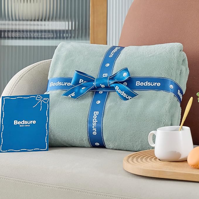 Bedsure Sage Green Fleece Blankets Queen Size - 280GSM Soft Lightweight Plush Cozy Blanket for Bed, Sofa, Couch, Travel, Camping