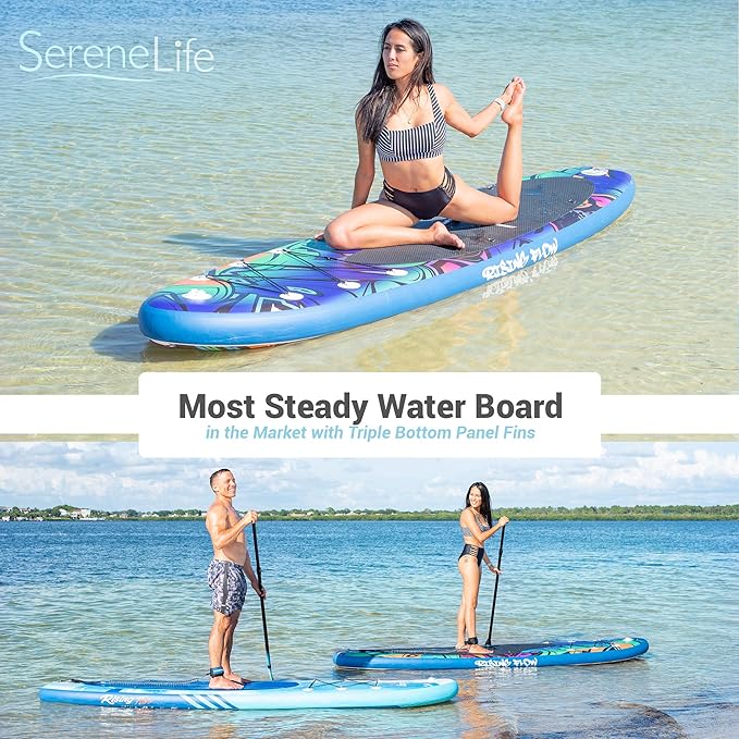 SereneLife Inflatable Stand Up Paddle Board with Premium SUP Accessories – Wide Stable Design with Non-Slip EVA Deck Pad for Adults and Youth of All Skill Levels