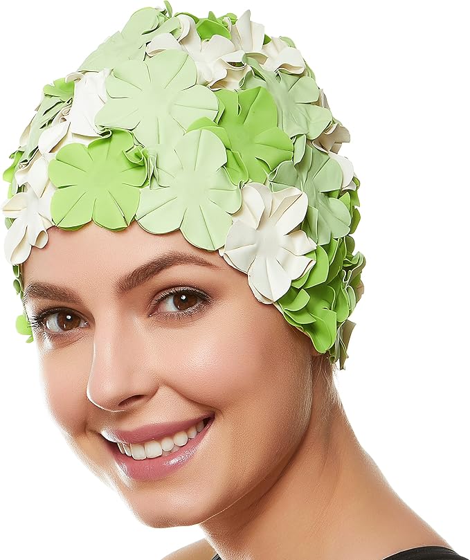 BEEMO Floral Petal Ladies Bathing Swim Cap Women Retro Swim Hat Long/Short Hair