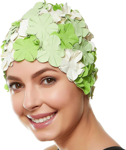 BEEMO Floral Petal Ladies Bathing Swim Cap Women Retro Swim Hat Long/Short Hair