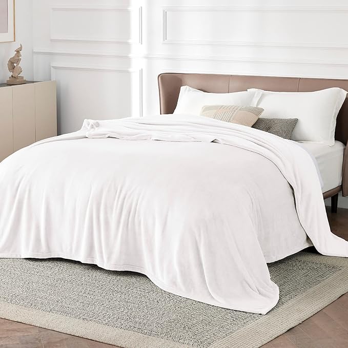 Bedsure Fleece Blanket California King White - Lightweight Plush Fuzzy Cozy Soft Bed Blankets, 102x96 inches