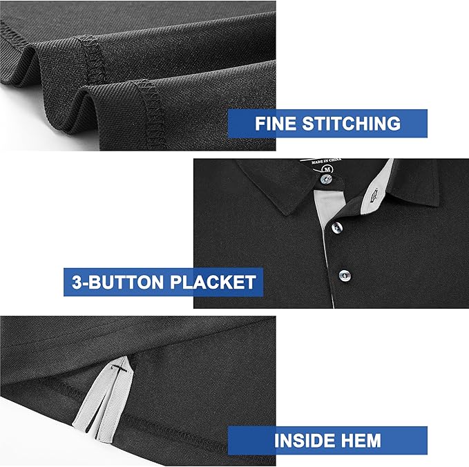 Mens Golf Shirt Short Sleeve Moisture Wicking Dry Fit Performance Solid Casual Pique Collared Golf Polo Shirts for Men