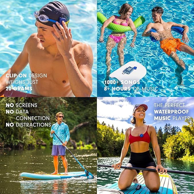 Mighty Wave Waterproof IPX7 Spotify & Amazon Music Player - Includes Waterproof Wired Headphones - Perfect for Swimming - Music + Podcasts
