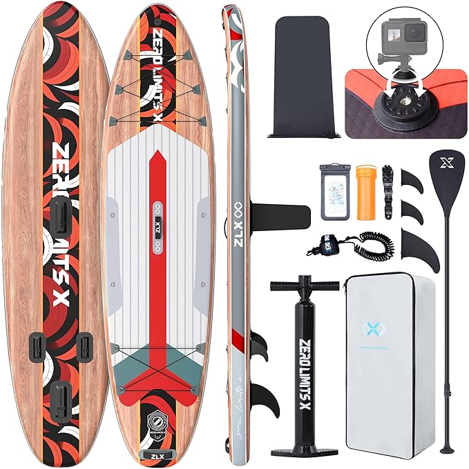 ZLX Inflatable Stand Up Paddle Board, 10'6" SUP Non-Slip Stable Deck Pad, Unique Center Fin, Premium Accessories, Portable Paddleboard for Adults, Beginners, All Skill Levels