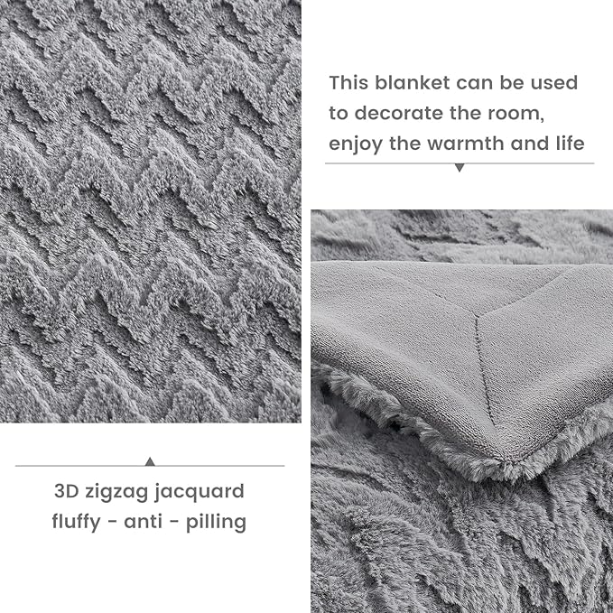 Cozy Bliss Faux Fur Throw Blanket for Couch - Soft Fuzzy Cozy Throw Gift Blankets for Women,Grey Boho Blanket for Sofa Bedroom Living Room.60 * 80 Inches