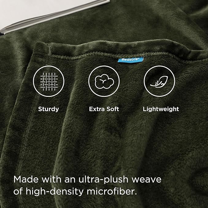 Bedsure Fleece Blanket Queen Blanket Olive Green - Bed Blanket Soft Lightweight Plush Fuzzy Cozy Luxury Microfiber, 90x90 inches