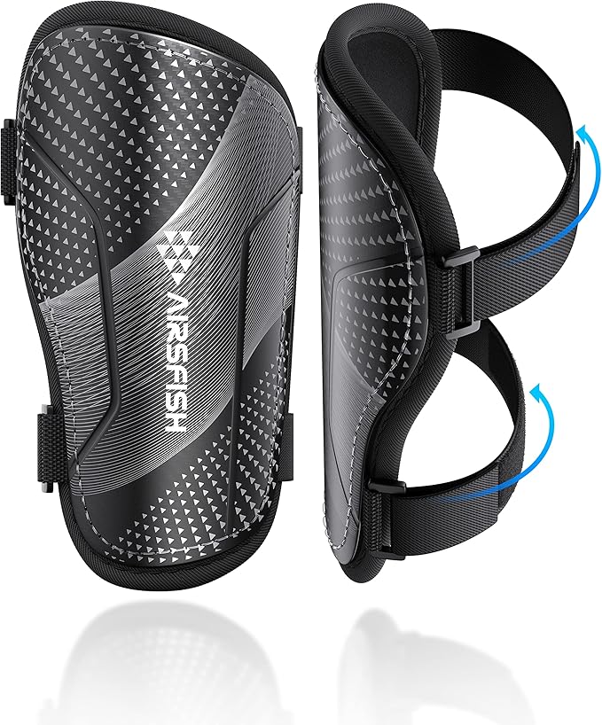 Shin Guards Soccer Kids Youth, CE Certified Airsfish Shin Guard Protection Gear for 2-18 Years Old Boys Girls Teenagers High Impact Resistant Breathable Comfortable 1 Pair 4 Sizes