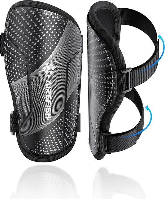 Shin Guards Soccer Kids Youth, CE Certified Airsfish Shin Guard Protection Gear for 2-18 Years Old Boys Girls Teenagers High Impact Resistant Breathable Comfortable 1 Pair 4 Sizes