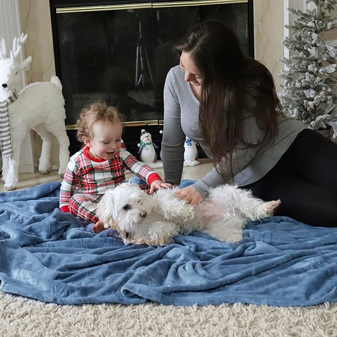 Bedsure Fleece Blankets Queen Size Washed Blue - Bed Blanket Soft Lightweight Plush Fuzzy Cozy Luxury Microfiber, 90x90 inches