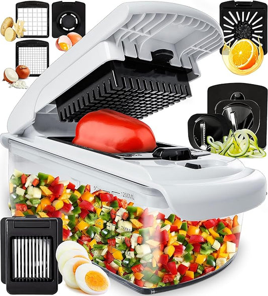 Fullstar The Original Pro Chopper - Vegetable Chopper and Spiralizer, Food Chopper with Container, Fruit Slicer, Kitchen Gadgets & Accessories, Home Essentials (8 in 1, White)