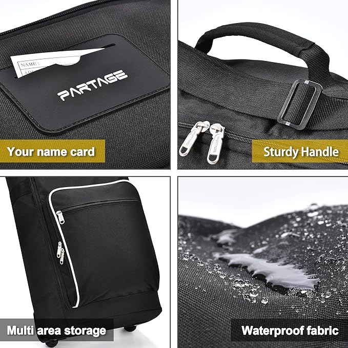 Partage Snowboard Bag with Wheels, Snowboard Bag for Air Travel, Adjustable Length Up to 170 cm, 600D Water Resistant Oxford -Black