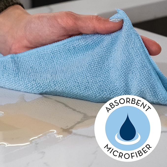 S&T INC. 100 Pack Microfiber Cleaning Cloth, Bulk Towels for Home, Reusable Microfiber Towels for Cars, Cleaning Rags, Light Blue, 11.5 Inches x 11.5 Inches, 100 Count