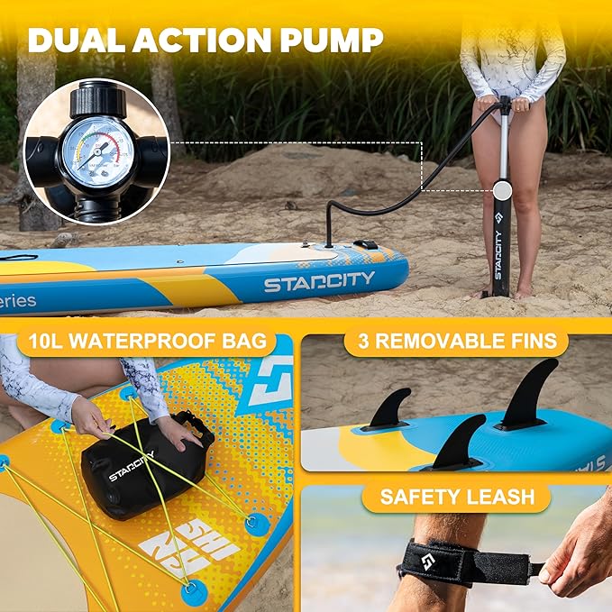 Starcity 11'*34"*6" Blow Up Paddle Board, Inflatable Paddle Board,Paddle Board,Spacious and Stable, Anti Slip and Easy to Operate, Large Size Suitable for Single Person/Family/Pet Use.