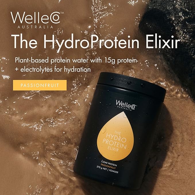 WelleCo HydroProtein Elixir, Potassium Electrolyte Powder with 15g Vegan Protein for Energy, Healthy Hair, Skin & Nails, Easy to Digest Powdered Electrolytes, Passionfruit, 9.5oz Jar