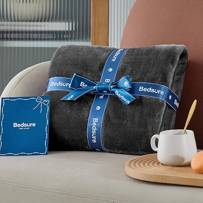 Bedsure Fleece Blanket California King Size Charcoal - Lightweight Plush Fuzzy Cozy Soft Bed Blankets, 102x96 inches