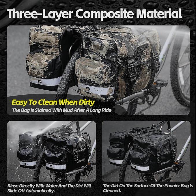 Rhinowalk Bike Pannier Bag for Bicycle Rear Rack Bag 22/40/50L Cycling Saddle Bag Luggage Storage Bag for Long Distance with Rain Cover