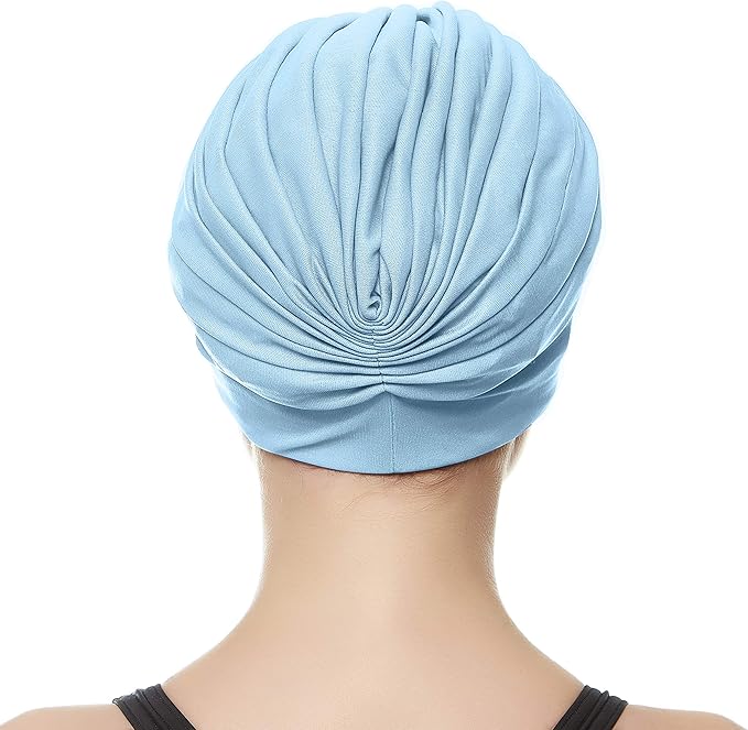BEEMO Swim Caps for Women Swimming Turban Polyester Latex Lined Pleated for Ladies