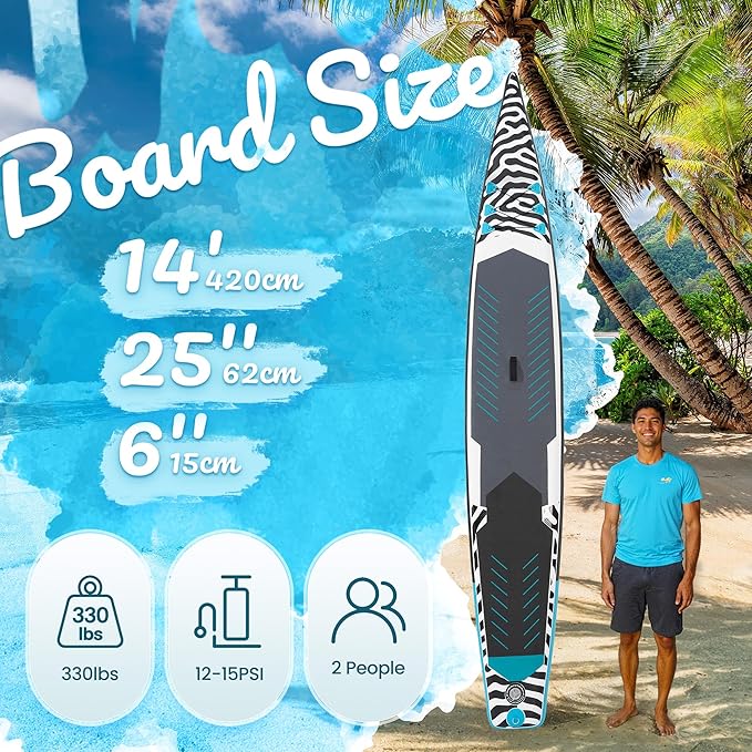 Paddle Board 14'x25’’ Inflatable Paddle Board with Complete SUP Accessories, Anti-Slip EVA Deck, Air Pump, Removable Fins, Carrying Handle, Backpack for Adult