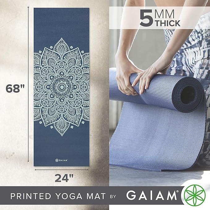 Gaiam Yoga Mat - Premium 5mm Print Thick Non Slip Exercise & Fitness Mat for All Types of Yoga, Pilates & Floor Workouts (68" x 24" x 5mm)