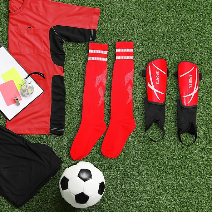Soccer Shin Guards and Socks Kids Youth Lightweight Soccer Pads Defender with Ankle Protection Ski Shin Guards Football Equipment for Age 4-14 Toddler Boys Girls Teens