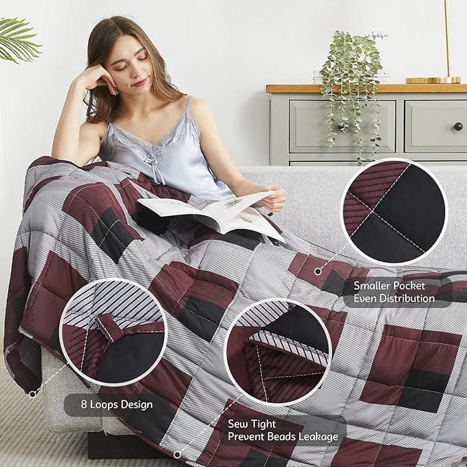 L'AGRATY Weighted Blanket - 60"x80" 15lbs Cooling Breathable Heavy Blanket Microfiber Material with Glass Beads for Adult All-Season Summer Fall Winter Soft Thick Comfort