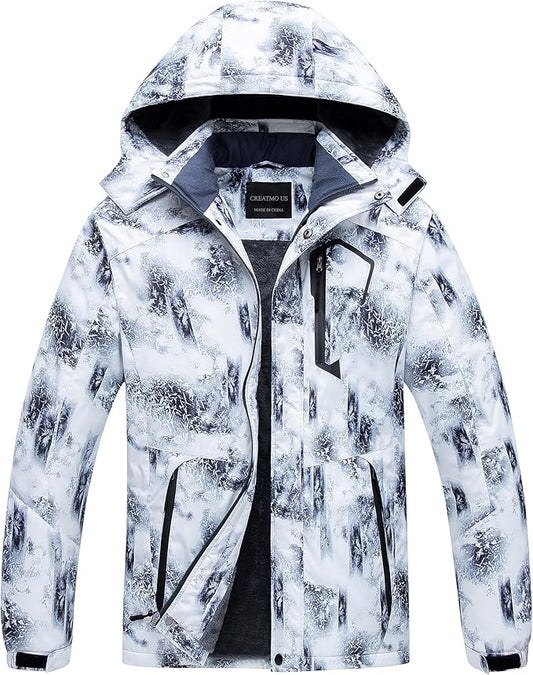 CREATMO US Men's Mountain Waterproof Ski Jacket - Windproof Snowboarding Warm Winter Coat Raincoat