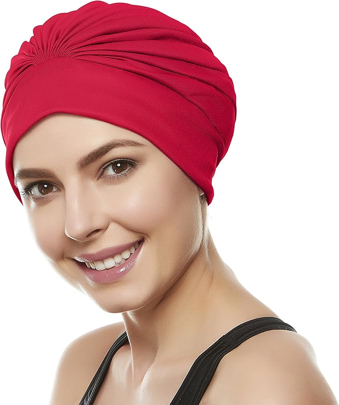 BEEMO Swim Caps for Women Swimming Turban Polyester Latex Lined Pleated for Ladies